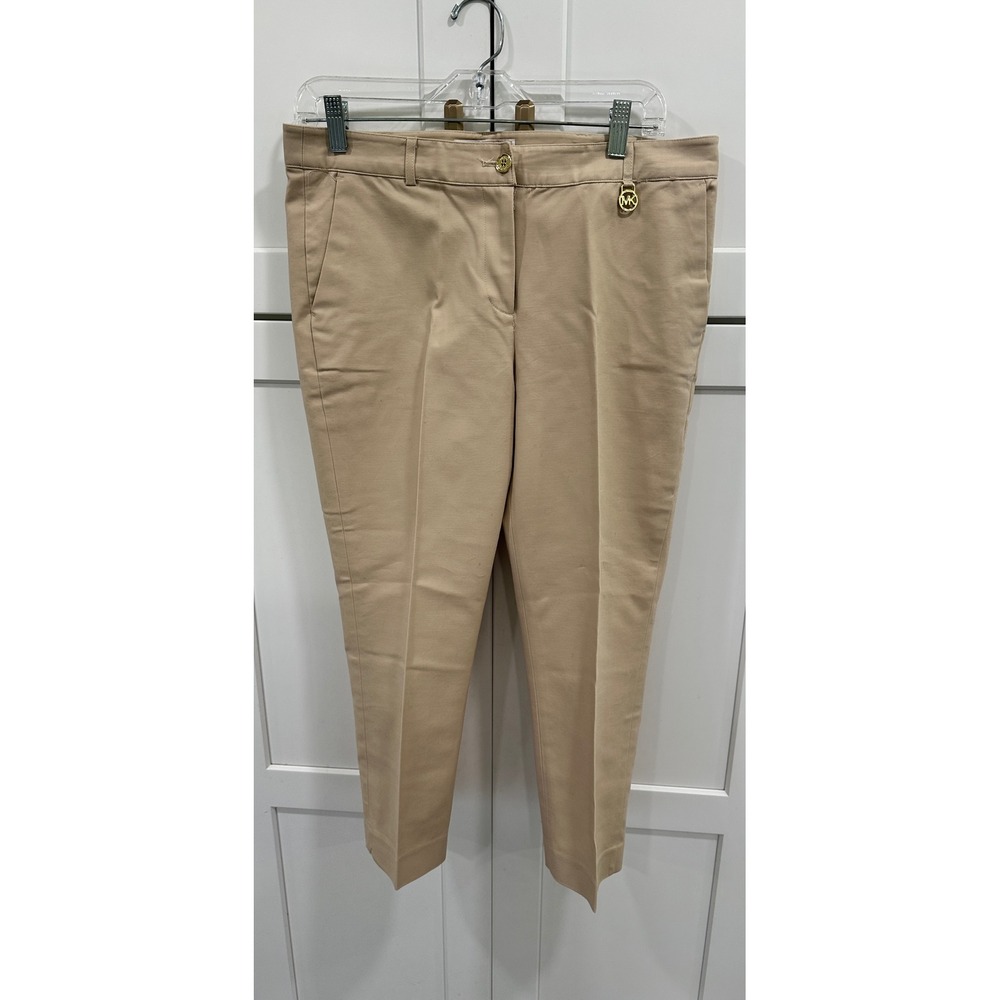 Michael Kors Ankle Pants Gold Hardware Detail Khaki Beige‎ Cropped Size 8